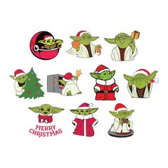 star wars christmas stickers with the characters in santa hats, and other holiday decorations