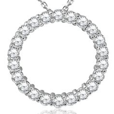 This circle eternity pendant features 22 round brilliant cut diamonds.  All diamonds are prong set in 14k white gold.  5.00ct total diamond weight.  Includes 18" 14k white gold clasp lock chain. White Gold Diamond Full Circle Jewelry, White Platinum Round Diamond Necklace, White Round Platinum Diamond Necklace, Platinum Single Cut Diamond Necklace, Platinum Diamond White Round Diamond Necklace, Round Cut Diamond Necklace With Pave Setting, Round Diamond White Platinum Necklace, Diamond White Platinum Round Diamond Necklace, Platinum Diamond White Necklace In Round Shape