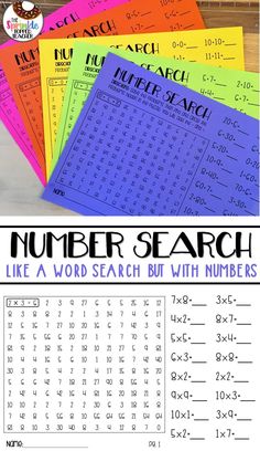 Great for addition, subtraction, multiplication, and division practice for early finishers! Multiplication And Division Practice, Number Search, Math Fact Practice, Division Practice, Journal Videos, Math Fact Fluency, Fifth Grade Math, Math Intervention, Fourth Grade Math