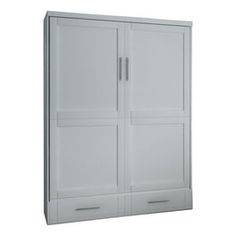 a white cabinet with two doors and drawers