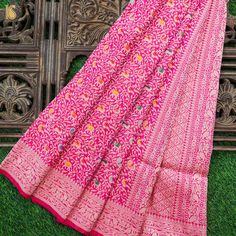 Brilliant Rose Handloom Katan Silk Banarasi Shikargah Saree - Khinkhwab Anarkali Saree With Motifs For Ceremonial Occasions, Ceremonial Tussar Silk Saree For Transitional Season, Ceremonial Pink Tussar Silk Traditional Wear, Ceremonial Katan Silk Saree For Transitional Season, Ceremonial Anarkali Pink Saree, Ceremonial Pink Saree With Cutdana, Ceremonial Handloom Silk Traditional Wear, Ceremonial Pink Handloom Traditional Wear, Pink Saree With Cutdana For Ceremonial Occasions