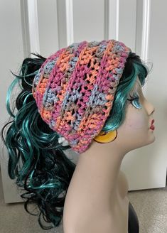 Crochet Hat, Messy Bun Hat, Ponytail Hat, Ladies Teens Hat, Ski Outdoor Activities Cap, Winter, Pink Orange Blue Hat, Cotton Hat This is a sweet ponytail or messy bun hat, made from a chunkier organic cotton yarn. The colors are pink, tangerine orange, chambray blue, and taupe. A soft comfy accessory for chilly fall days and evenings.    This hat is also perfect for that winter weather that will be hitting much of the country. Hit the stadium, slopes, or the sledding hill in style. Pull it on and off you go in style. Hand-crocheted by me using a sturdy, soft cotton yarn, in a feminine palette. It will coordinate with many pieces you already possess. I made a limited number of these ponytail/ messy bun hats - I will be listing the others soon, and they are priced to sell. Please note the me Pink Crochet Yarn Cap, Playful Pink Crochet Yarn Hat, Whimsical Pink Adjustable Crochet Hat, Bohemian Pink Hand-knitted Crochet Hat, Winter Hand-knitted Pink Crochet Hat, Comfy Accessories, Teen Hats, Fluffy Towels, Bun Hat