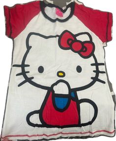 Cute Red Cotton Top, White Hello Kitty Casual Tops, White Cotton Hello Kitty Top, White Casual Hello Kitty Tops, Casual White Hello Kitty Top, Spring White Hello Kitty Top, White Trendy Hello Kitty Tops, White Hello Kitty Trendy Tops, Red Hello Kitty Cotton T-shirt