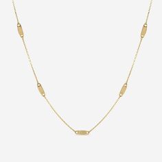 Plain Gold Station Necklace With Extender 14K Yellow Gold Luxury Single Strand Yellow Gold Station Necklace, Classic Tarnish Resistant Necklace For Formal Occasions, Classic Formal Tarnish-resistant Necklaces, 14k Yellow Gold Jewelry With Delicate Chain, Timeless Necklace With Polished Finish And Rectangular Links, Timeless Necklace With Polished Rectangular Links, Dainty Formal Jewelry In Recycled Gold, Formal Oval Link Polished Necklace, Elegant Gold-tone Tarnish Resistant Necklaces