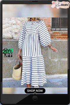 Fashion Hollow Out Lace-up Loose Dress Women Casual Striped Print Lantern Long Sleeve Dress New Autumn Elegant A-line Long Dress Striped A-line Dress For Day Out, Striped A-line Midi Dress For Spring, Loose Party Dress, Spring Striped A-line Midi Dress, Spring Striped A-line Maxi Dress, Casual Striped A-line Maxi Dress, Striped A-line Vacation Dress, Chic Striped Long-sleeve Shirt Dress, A Line Long Dress