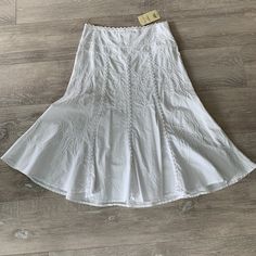 Soft Surroundings Brand New Women's Skirt, Size Small. White Embroidered Detail. Never Worn, Tags Still On. Embroidered Skirted Bottoms For Spring, Spring Embroidered Skirted Bottoms, Fitted White Skirt With Embroidered Hem, Fitted Skirt With Embroidered Hem For Spring, Fitted Embroidered Cotton Skirt, Fitted Cotton Skirt With Embroidered Hem, Cotton Skirt With Embroidered Hem, Fitted Embroidered Long Skirt, Fitted Long Skirt With Embroidery