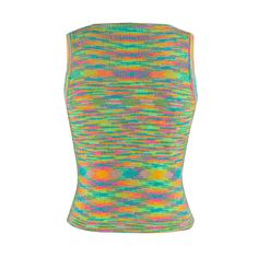 Multicolor Slim Fit Colorful Tank Sweater Trendy Multicolor Tops With Rainbow Print, Fitted Multicolor Tops With Rainbow Print, Retro Multicolor Tops With Rainbow Print, Retro Multicolor Rainbow Print Top, Multicolor Sleeveless Top For Fall, Fitted Color Block Tops, Colorful Fitted Color Block Top, Multicolor Color Block Tops For Spring, Vibrant Green Fall Top