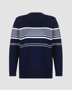 Details: Long-sleeve jumper with stripes designTop Length: NormalSleeve Length: Long SleevesMaterials:95% Polyester + 5% Spandex Casual Blue Sweater With Contrast Stripes, Blue Horizontal Stripe Long Sleeve Top, Navy Horizontal Stripe Crew Neck Top, Blue Long Sleeve Tops With Horizontal Stripes, Blue Long Sleeve Top With Horizontal Stripes, Blue Striped Long Sleeve Top, Blue Crew Neck Sweater With Horizontal Stripes, Blue Horizontal Stripe Crew Neck Tops, Blue Crew Neck Tops With Horizontal Stripes