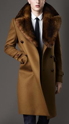 Herren Style, Brown Coat, Double Breasted Coat, Gentleman Style, Men Winter, Fur Collar, Fur Collars