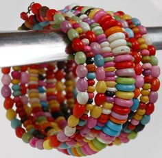 Charming Fashion String Beads Bracelet. fun! Memory Bracelets, Camp Projects, Stringing Beads, Jewelry Video, Making Bracelets With Beads, Art Hacks, Candy Bracelet, Kids Camp, Beaded Memory Wire Bracelets