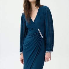 Brand: Joseph Ribkoff Style: 224046 Color: Nightfall Fabric: Ity, Chiffon Composition: 96% Polyester, 4$ Spandex Side Dress, Joseph Ribkoff Dresses, Knit Wrap Dress, Formal Cocktail Dress, Knit Wrap, Joseph Ribkoff, Wardrobe Style, Size 8 Dress, Fashion Stylist