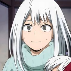 an anime character with white hair and blue eyes