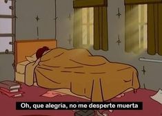 an animated image of a bed with sheets on it and the caption reads, oh, que algeria, no me desperte muerte muerta