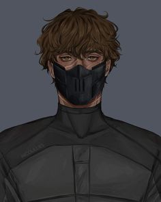 a drawing of a man wearing a black mask with his face covered by a black cloth