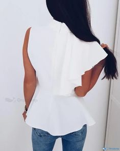 OrcaJump - Versatile Solid Flutter Sleeve Peplum Blouse for Elegant Style Peplum Blouse, Fashion Pattern, Sleeveless Shirt, Flutter Sleeve, Elegant Style, Long Tops, Dress Accessories, Peplum Top, Women Fashion