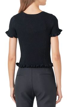 This ribbed top has adorable lettuce-edge details that soften the look. V-neck Short sleeves 59% rayon, 41% nylon Hand wash, dry flat Imported Rib Top, Ribbed Top, Nordstrom Store, Black Fits, Lettuce, Hand Wash, Short Sleeves, Nordstrom, V Neck