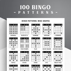 a printable calendar with the words,'100 bingo patterns'in black and white