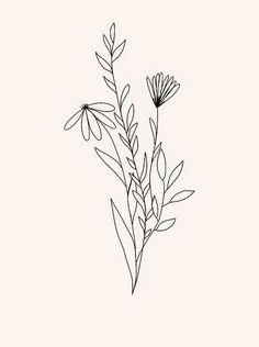 a black and white drawing of some flowers