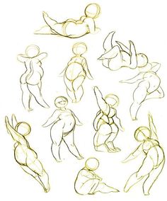 some sketches of people in different poses and body shapes, with one person holding the other hand