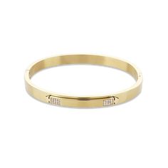 Stainless steel 18k Gold plated, Rhodium plated Encrusted zirconia 2.8" x 1.77" - Suitable for wrist circumference up to 6.50" Hypoallergenic No Tarnish or Rust The Arrow, Gold And Silver Rings, Diamond Gift, Diamond Charm, Ring Size Guide, Polish Jewelry, Gold Bangles, Shop Necklaces, Rhodium Plated