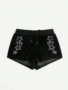 Plus Size Abstract Star Pattern Summer Sexy Hot Shorts, School Black Casual   Knitted Fabric Geometric Track Shorts Medium Stretch  Women Plus Clothing, size features are:Bust: ,Length: ,Sleeve Length: Cute Pj Shorts, Short Dr, Png Shorts, Black Shorts Women, Plus Size Rave, Killstar Clothing, Star Shorts, Shein Shorts, Teen Swag Outfits