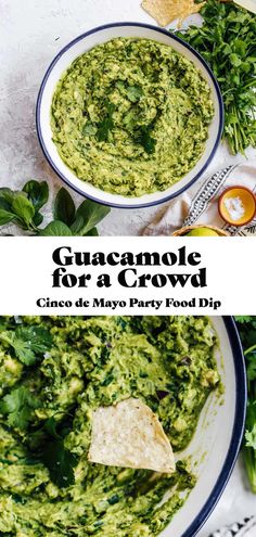 guacamole for a crowd in a bowl with tortilla chips