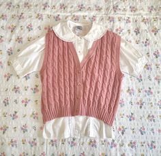 Vintage 70s/80s pink sweater vest. Cableknit style with a button-up front. Made by Pendleton - 100% Virgin Wool - Size Large *blouse not included  Measurements Taken one-sided, laying flat. Double for Bust, Waist, and hips) bust: 20" waist: 19"  hips: Up to 19" length: 21" Visit our shop at desertsunvintage.com ❤ Instagram--> @desertsunvintage  Pink Vintage Sweater Vest by Pendleton - Medium Large 60s 70s - 100% Virgin Wool - Cable Knit Vest - Made in USA Pink Argyle Knit Vest, Pink Knit Sweater Vest, Pink Sweater Vest, Vintage Sweater Vest, Cable Knit Vest, Pink Knit Sweater, Vintage Pullovers, Rose Vintage, Vintage Sweater