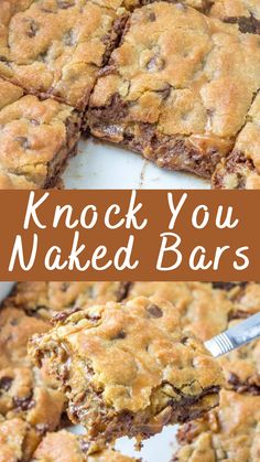 a close up of a cookie bar with the words knock you naked bars