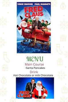 the menu for a movie with santa clause and other characters