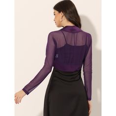 This sheer-sleeve shrug in a soft and lightweight fabric makes an easy, elegant top that can be worn cinched at the shoulder. Complete with fashion chiffon bolero shrugs running through the neck, highlighting the neckline. Perfect for slipping on over your occasions and events. This contemporary cover-up is designed for a clean, collarless silhouette so it is precisely cropped above the waist. Chiffon Bolero, Shoulder Shrug, Sleeve Shrug, Bolero Cardigan, Shrug Cardigan, Sheer Sleeves, Dark Purple, Lightweight Fabric, Front Open