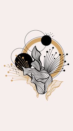 an abstract drawing with black and gold colors