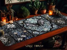 a wooden table topped with lots of plants