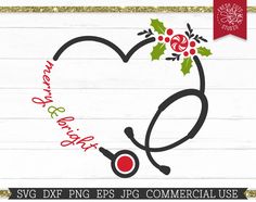 christmas svg dxf file with holly wreath and medical stethoscope