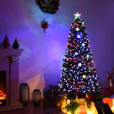 a brightly lit christmas tree in a living room