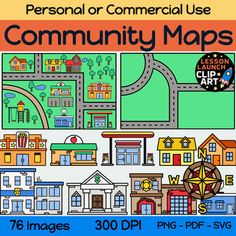 the community map is shown with buildings and roads