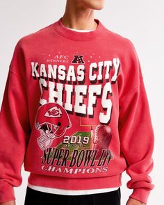 NFL Kansas City Chiefs Graphic Crew Sweatshirt | NFL NFL | Abercrombie.com Sweater Polo, Nfl Kansas City Chiefs, Johnny Collar, Cable Stitch, Men's Tops, Collar Sweater, New York Jets, Philadelphia Eagles, Winter Clothes