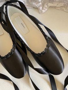 Simple, Elegant, and comfortable Black Flat Satin Shoes for Wedding or other special Occasions   US Sizes: 5 to 10 Regular width, and 11 & 12 regular and wide width. WITH SATIN RIBBONS (Fine double sided ribbon straps. Or, without ribbons. To buy color swatches: Need shoes in different color? Please contact! www.etsy.com/swatches/129787069/buy-color-swatch-samples-or-buy-lace  FINAL SALE! THESE SHOES DESIGNS ARE NOT MASS PRODUCED THEY ARE HAND EMBELISHED AND HAND DYED TO ORDER THEREFORE, SHOES C Black Closed Toe Dance Shoes For Evening, Black Almond Toe Dance Shoes For Evening, Black Pointed Toe Wedding Shoes, Elegant Black Dance Shoes For Evening, Black Almond Toe Wedding Shoes, Black Flat Heel Wedding Shoes, Elegant Black Flat Heel Wedding Shoes, Black Ballet Flats For Evening, Evening Black Ballet Flats