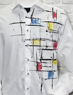 Experience luxe style with the W738P Hand Painted Geoshirt! Crafted with rich white cotton sateen fabric and featuring a custom hand painted abstract geometric pattern, this shirt stands out from the rest. With a classic shaped fit for a timeless look, this unique design is an exclusive to Marcello. Hand painted exclusive design. Rich cotton sateen base fabric. Classic fit. Luxe Style, Abstract Geometric Pattern, Custom Hand Painted, Black Hand, Shades Of Black, Exclusive Designs, White Cotton, Unique Design, Geometric Pattern