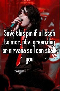 a man singing into a microphone with the words save this pin if u listen to mr,