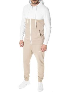 Ansonia 2 Tone Zip Up Tracksuit Set, Beige Comfy Fits, Clean Design