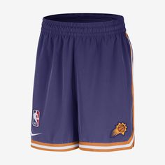 These Suns DNA shorts give you a classic look with fit and tech for the modern game. A striped waistband with drawstring pairs with trim at the hems for a vintage style. A zippered utility pocket and side pockets offer plenty of storage to secure a roster spot in your on- and off-court wardrobe. Nba Tickets, Modern Games, Nba Store, Nike Purple, Phoenix Suns, Military Discounts, Men's Nike, Nike Dri Fit, Classic Looks