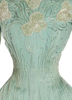 Fleurs Art Nouveau, Edwardian Gowns, Art Nouveau Fashion, Aqua Blue Dress, 1890s Fashion, Flowers Dress, Historical Women, Gown Pattern, 19th Century Fashion