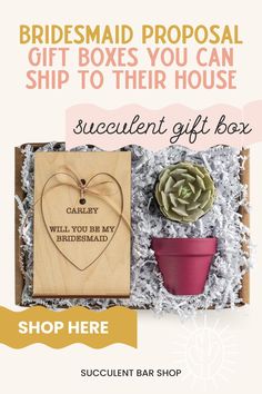 a gift box with flowers and a card for the bridesmaid to give her