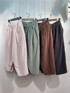 "Women's High-rise Thick Corduroy Baggy Pants for Winter Size One size, good for US size 4-12 with band waist Stretching and good up to 34inches of waist Length 90cm / 34.5\" Waist width 31cm / 12.2\" *Model 5'5\" /165cm Fabric and Care Corduroy Cotton 100% Hand washing and line dry recommended Made in S Korea" Baggy Solid Corduroy Bottoms, Baggy Corduroy Ankle-length Pants, Baggy Corduroy Trousers, Corduroy Baggy Pants, Long Linen Pants, Baggy Pants Women, Winter Maxi, Maxi Pants, Tailored Clothes