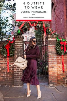 6 Outfits to Wear During the Holidays | holiday dress |  holiday fashion | jewel tones | monochromatic | formal dress | cozy & luxe | little black dress | casual comfort || Olivia Jeanette #holiday #fashion Wine Color Dress Outfit, Jewel Toned Dress, Jewel Tone Outfits Fall, Wine Colored Outfits, Holiday Dresses 2023, Formal Dinner Party Outfit, Jewel Tones Outfit, Jewel Toned Outfits, Jewel Tone Fashion