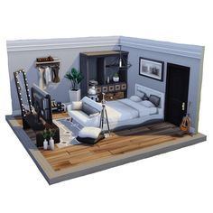 a model of a living room with furniture and decor