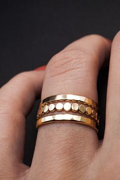 "Women Owned + Operated | Hand Crafted To Order | Size Inclusive | Sustainably Made | High Quality Metals | Nickel-Free | Ethically Sourced * EXTRA THICK and BEAD RING * These \"extra thick\" rings and \"bead\" rings mix together beautifully! The contrast between thick and textured metals is incredibly eye-catching. These stacking rings are perfect for mixing and matching! Either wear them all at once or mix them in with your favorite rings for extra width and sparkle! Each ring is individually Thick Stacking Ring, Stacking Rings Gold, Thick Rings, Wide Gold Ring, Bark Ring, Bead Rings, Thick Ring, Stacking Bands, Bead Set