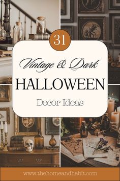 the words orange and dark halloween decor ideas are in front of an assortment of pictures