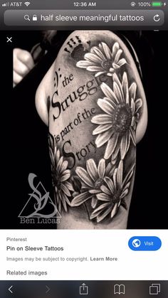 a woman's arm with sunflowers on it and the words, if the struggle is part of the story