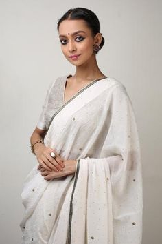 Shop for Rhua India White Chanderi Gota Embroidered Saree With Blouse for Women Online at Aza Fashions Off White Saree, Zardozi Work, Chanderi Saree, White Saree, Embroidered Saree, Blouse For Women, Indian Fashion Designers, Pernia Pop Up Shop, Saree With Blouse